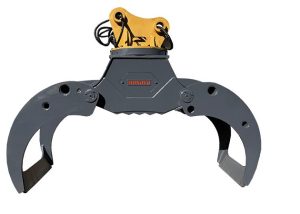 Excavator hydraulic rotary grapple for wood grabbing